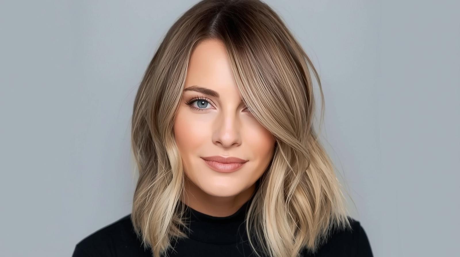 Medium hair, layered side bangs with Natural Wavy Waves