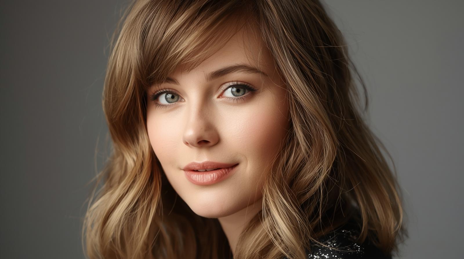 Medium hair with layered side bangs suits all face shapes