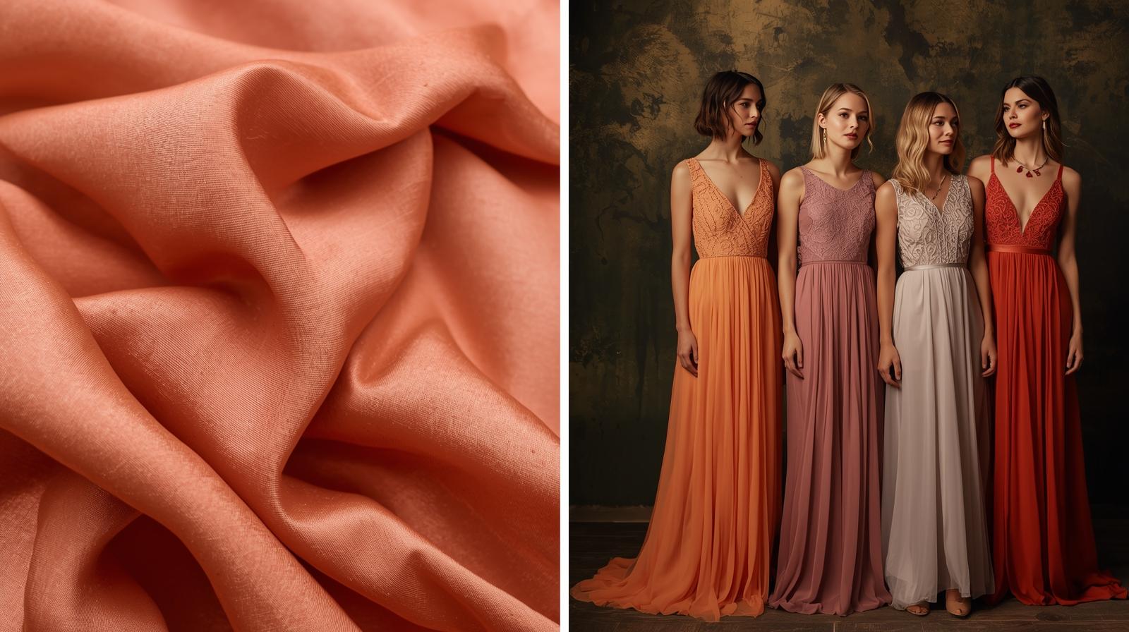 The fabric and seasonal choices for bridesmaid dresses at a rehearsal dinner