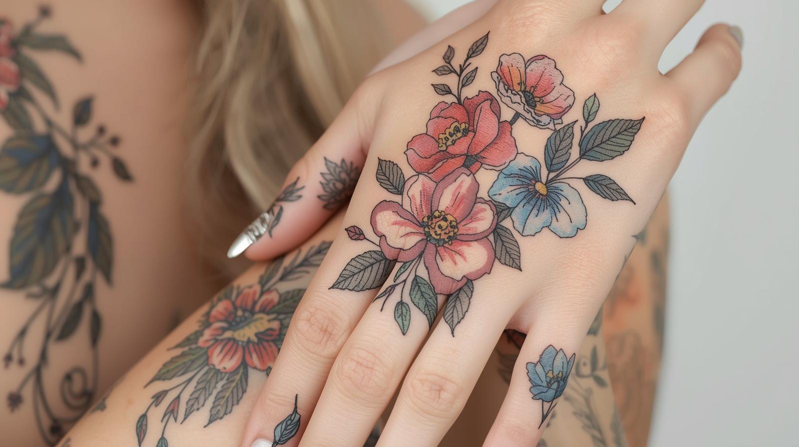floral hand tattoo designs for women – beauty that blooms forever