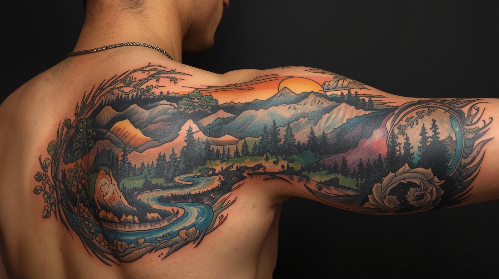 nature and landscape tattoo themes for the back of the arm