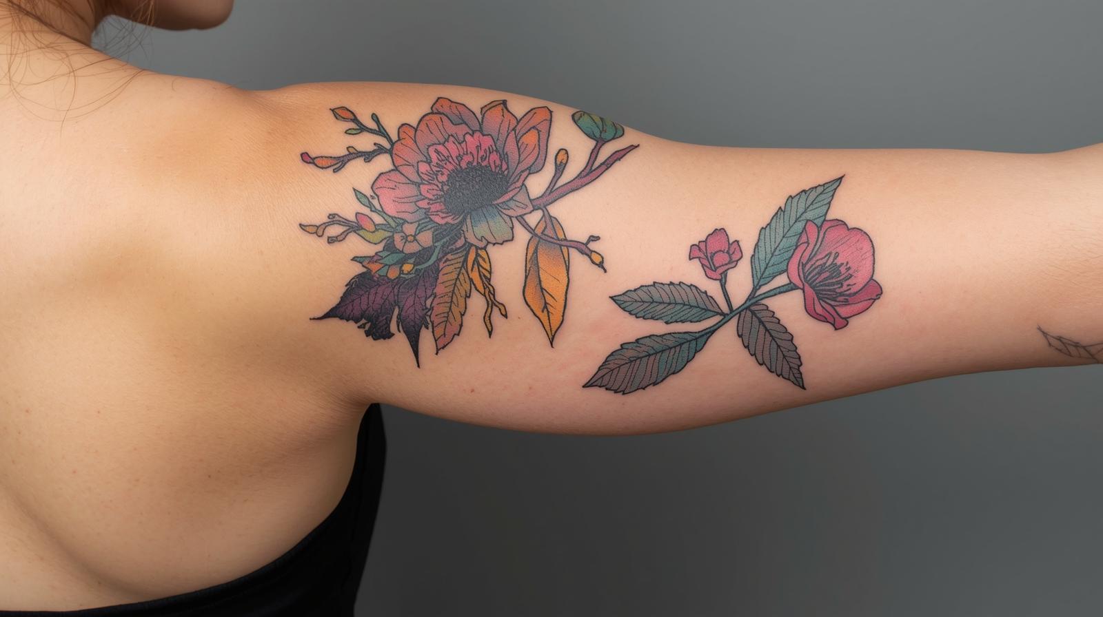 tattoos with watercolor or minimalist designs on the back of the arm